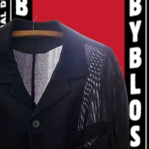 Byblos Italy 90s Black Linen Wool Viscose Sheer Gauze Jacket Avant Garde